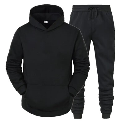 #ad Tracksuit for Men 2Pcs Outfits Long Sleeve Pullover Hoodie Sweatshirt Sweatpan GBP 17.97