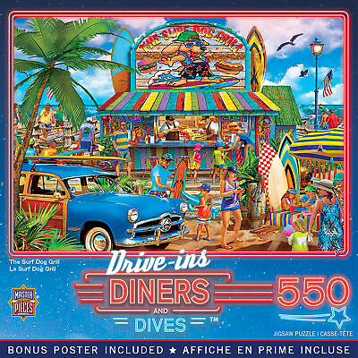 #ad MasterPieces Drive Ins Diners amp; Dives The Surf Dog Grill 550 Piece Puzzle $16.99