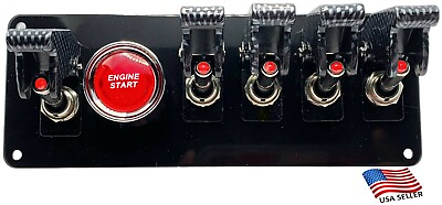 #ad Black Powder Coated Panel w 5 RED LED Switches Carbon Covers RED Push Start $32.99