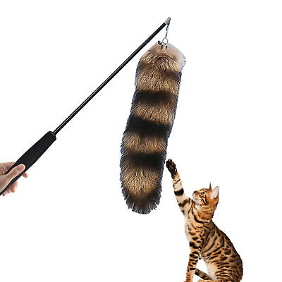 #ad Cat Kitten Teaser Wand Toy with Faux Raccoon Tail Interactive Play Rod $11.42