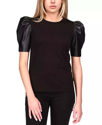 #ad MICHAEL MICHAEL KORS Faux Leather Puff Sleeve Top 4B 832 $17.96