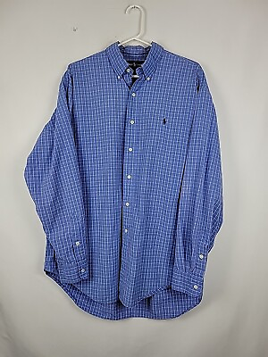 #ad Ralph Lauren Blake 100% Cotton Blue Check Long Sleeve Button Up Shirt Men#x27;s Lrg $16.00