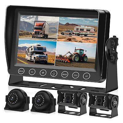 #ad RV Bus Truck Backup Cam System 7quot; Quad Split Screen Monitor w 4 1080P Cameras $129.99