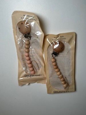 #ad Mushie Pacifier Clip Wood Silicone Beads Cleo Redwood 100% BPA Free NEW $29.99
