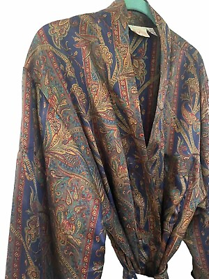 #ad Vintage 80s BODY DRAMA Kimono ROBE Silky Dark Tones PAISLEY Wrap HONG KONG Small $18.00