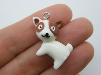 #ad 4 Dog charms 28 x 23mm white brown resin A1176 $12.00