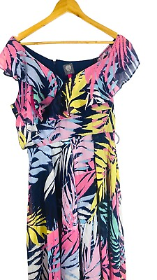 #ad Vince Camuto Tropical Print Ruffle Asymmetric Dress Size 10 $29.99