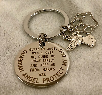 #ad Guardian Angel Protect My Dog Protection Stainless Steel Collar Charm NEW $9.99