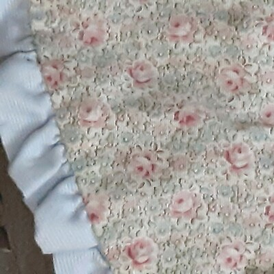 #ad Pink cottage floral short ruffled handmade apron 19X14 $7.00