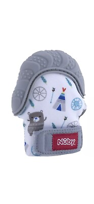 #ad Nuby Soothing Teether Happy Hands Teething Mitten with Hygienic Travel Bag Gray $10.00