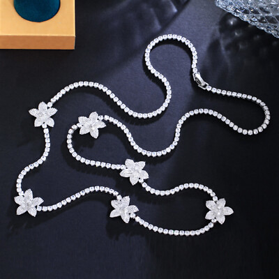 #ad Round CZ Long Flower Link Sweater Tennis Necklace Charming Silver Plated Jewelry C $27.07