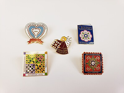 #ad Quilting Sewing Lapel Pins Enamel Lot 5 Square Star Heart Angel Quilt Texas $26.99