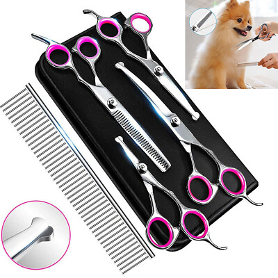 Professional Pet Dog Grooming Combs Scissors Kit Curved Thinning Shears Hair Cut $20.19