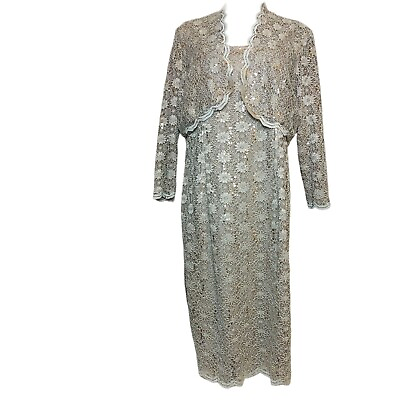 #ad ALEX EVENINGS Womens 18 Taupe Sequin Lace Occasion Mother of Bride Groom Dress $60.00