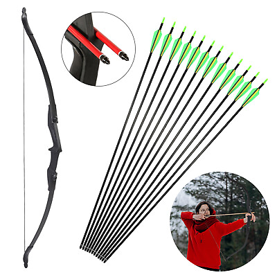 #ad 57 inch Takedown Recurve Bow Hunting OR 12Pcs Arrow Set Archery Right Left Hand $31.88
