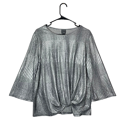 #ad Clara Sun Woo Top Silver Metallic Knotted Size Large Made in the USA Disco $29.95