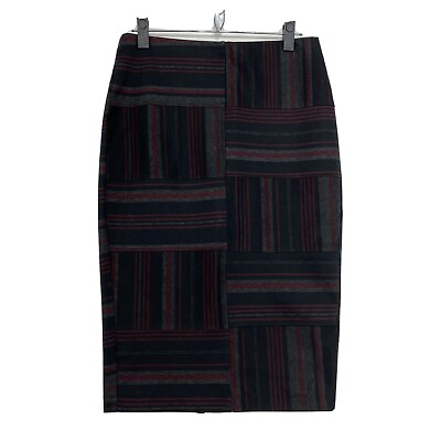#ad Venus Black Gray Red Stripes Stretch Fit Skirt Womens M Medium Rear Zipper $15.97