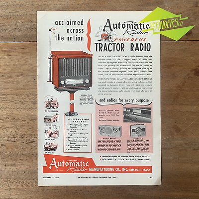 VINTAGE 1953 AUTOMATIC TRACTOR RADIO MFG CO ORIGINAL PRINT ADVERT AU $30.00