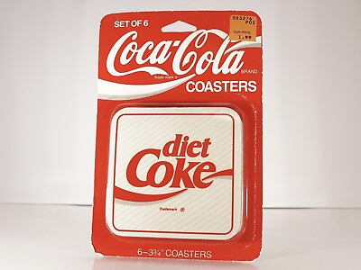#ad Coca Cola Diet Coke Coasters Cork Plastic Vintage On Card NOS $24.99