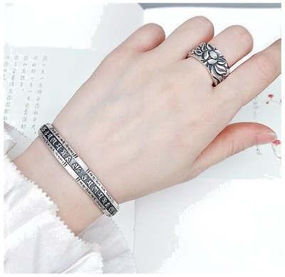 #ad Women#x27;s Buddhist Heart Sutra Bracelet Unique Bangle Silver Plated 1PC Jewelry $12.99
