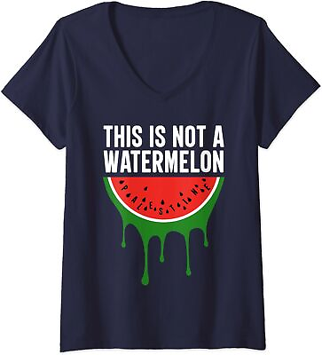 #ad Palestine Funny Quote This Is Not A Watermelon Ladies#x27; V Neck Tshirt $21.99