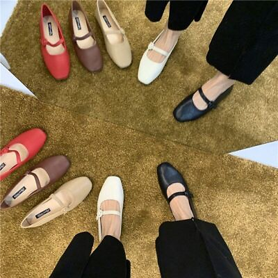 #ad Women Red Lightweight Shoes Square Toe Slip On Vintage Soft Ballet Flats Shoes $46.41
