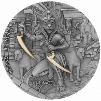 #ad 2021 $5 Niue Gods Of Anger SEKHMET Antique Finish 2 Oz Silver Coin. $350.00