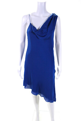 #ad Haute Hippie Womens Silk Crepe On Shoulder Draped Shift Dress Cobalt Blue Size S $42.69