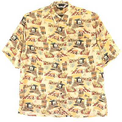 #ad Riscatto Shirt Men#x27;s 3XT Tall Beige Cupro 1 Pocket Short Sleeve Cigar Print $19.99