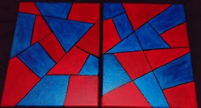 #ad Handpainted Blue Red Abstract Set Of 2 Canvas OOAK 8x10quot; Wall Art Decor $55.00