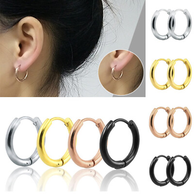 #ad Unisex Men Women Titanium Steel Hoop Ear Ring Stud Earrings Jewelry Punk Gift C $1.51