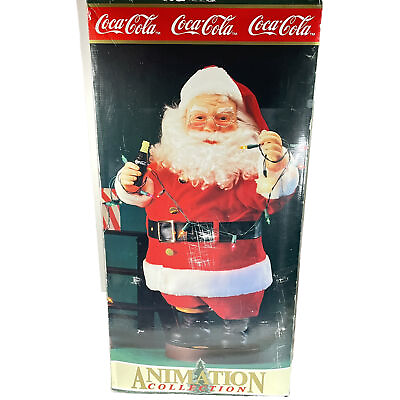 #ad 1991 Coca Cola Animation Collection 24quot; Tall Santa With Coke Original Box WORKS $114.99