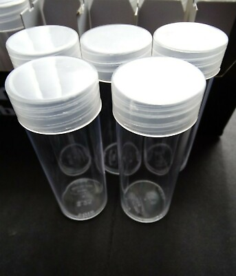 #ad Lot of 5 BCW Quarter Round Clear Plastic Coin Storage Tubes w Screw On Caps $7.49