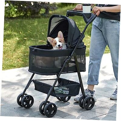#ad 3 in 1 Folding Dog Stroller Pet Folding Stroller 4 Wheels Medium 3 in 1 Black $171.63