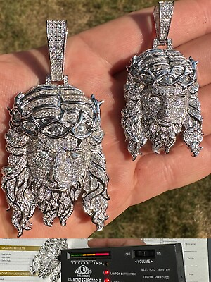 #ad MOISSANITE Real 925 Sterling Silver Iced Hip Hop Jesus Piece Pendant Necklace $378.86