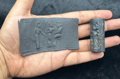 #ad Ancient Historical Story Sumerian Black Jade Stone Cylinder Seal Stamp Bead $250.00