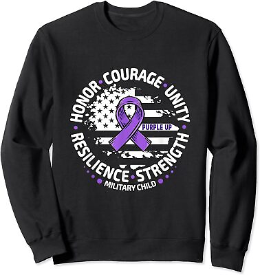 #ad Purple Up For Military Kid Us Flag Cool Military Gift Unisex Crewneck Sweatshirt $27.99