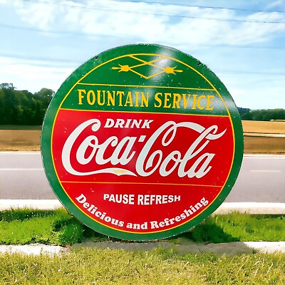 #ad COCA COLA FOUNTAIN SERVICE PORCELAIN ENAMEL SIGN 48 INCHES 4 FEET DSP SIGN $900.00