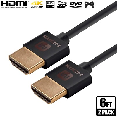 #ad 2x 6FT HDMI Cable HDTV 4K 1080p 3D Ethernet PS4 XBOX DVD BluRay Slim Gold Plated $40.06