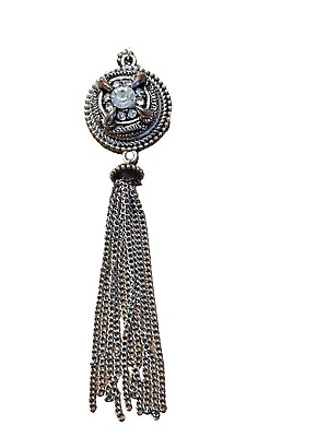 #ad Silvertone And Crystal Snap Style Pendant With Tassel G1 $12.00