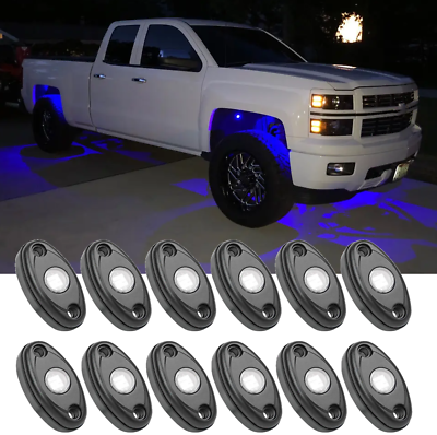 #ad 12 Pods Blue LED Rock Light Neon Underbody Glow For Chevy Silverado 1500 2500HD $49.14
