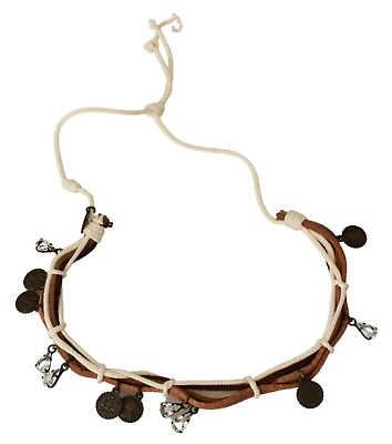 #ad SCERVINO STREET Necklace Brown Beige Leather Cotton Charms Crystal RRP $150 $39.50