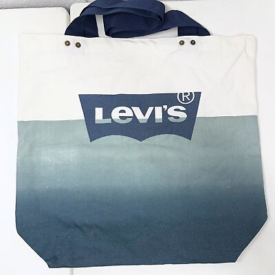 #ad Levi#x27;s Logo Canvas Reusable Double Handle Tote Bag White Blue Ombre 17x18x5quot; $14.44