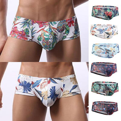 #ad Men Underwear Briefs Shorts Mesh Print Nylon Soft Sexy Breathable Underpants $4.22