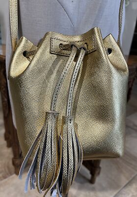 #ad J.Crew gold leather drawstring tassel Crossbody purse handbag $21.99