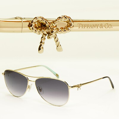 #ad Tiffany amp; Co Gold Bow Rope Sunglasses Pilot Grey Ribbons TF 3044 6021 64 30928B GBP 119.00