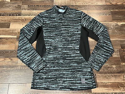 #ad Nike Pro Men#x27;s Size Small Dri Fit Fitted Hyper Camo Mock Neck Long Sleeve Black $12.88