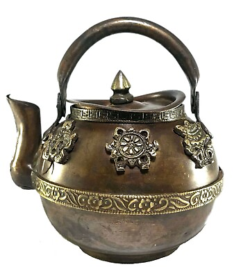 #ad Tibetan Brass Metal Tea Kettle Water Vessel Buddhist Nepal Pot Ashta Antiqued $102.00