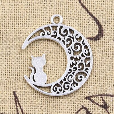 #ad 12pcs Antique Moon Cat Charms 30x25mm Vintage Tibetan Charm Pendants Jewelry Mak $11.72
