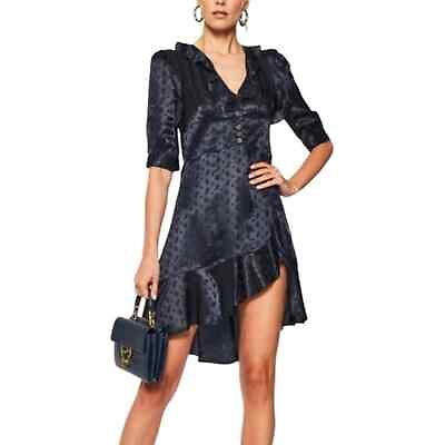 #ad The Kooples Dark Navy Blue Paisley Jacquard Frilly Ruffle Hem Mini Dress $199.00